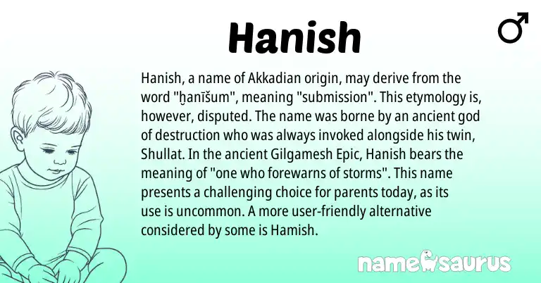 Infographic about Hanish name meaning, Hanish is a name from Akkadian origin(s).
