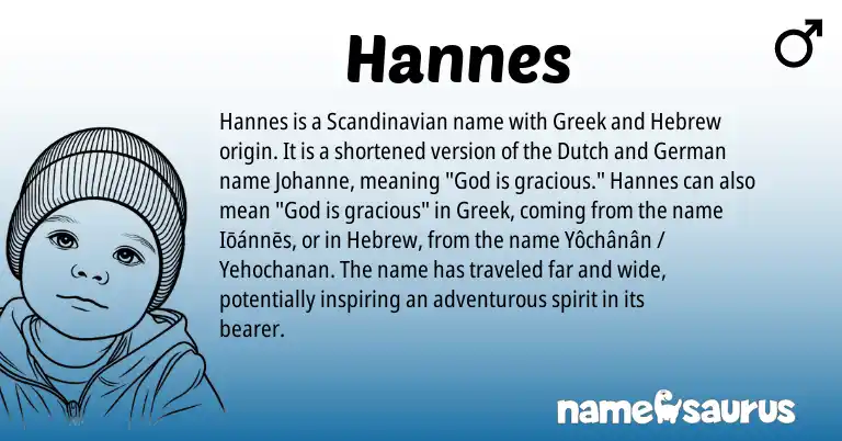 Infographic about Hannes name meaning, Hannes is a name from Scandinavian, Greek, German, Dutch, Hebrew origin(s).
