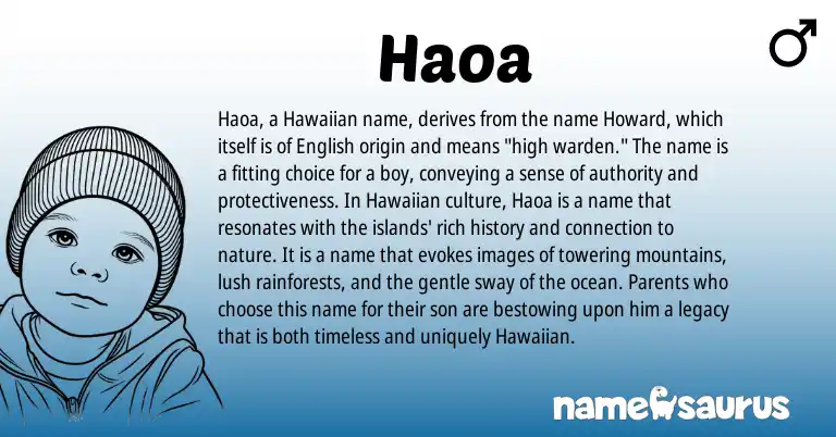 Infographic about Haoa name meaning, Haoa is a name from English, Hawaiian origin(s).