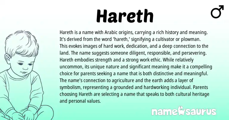 Infographic about Hareth name meaning, Hareth is a name from Arabic origin(s).