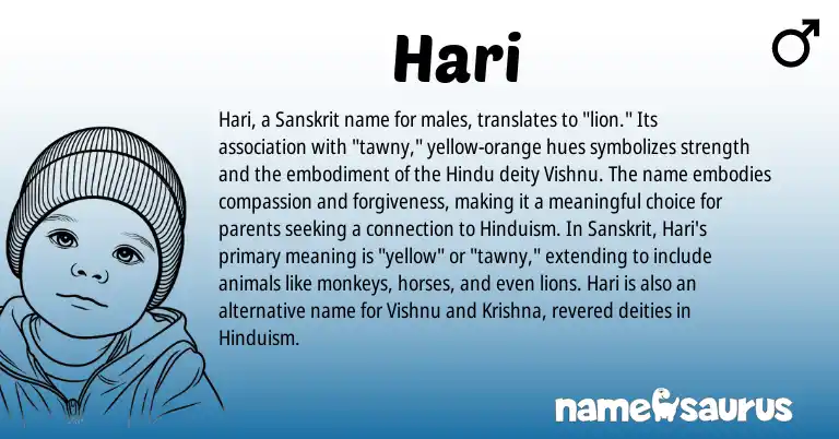 Infographic about Hari name meaning, Hari is a name from Hinduism, Sanskrit, Hindu origin(s).