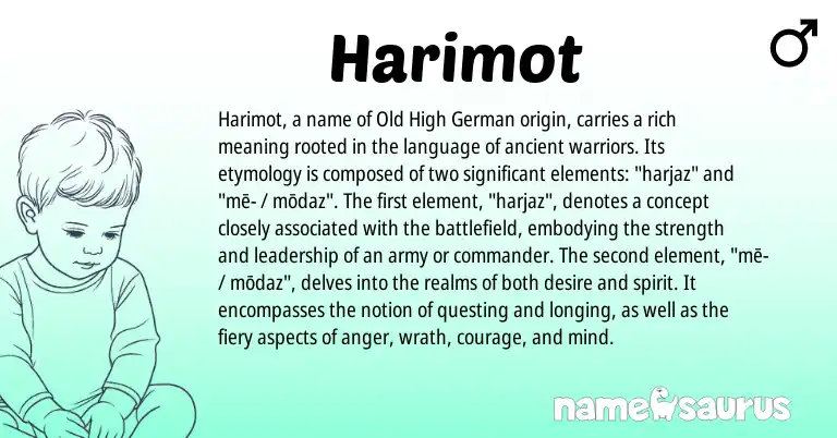 Infographic about Harimot name meaning, Harimot is a name from Old High German origin(s).
