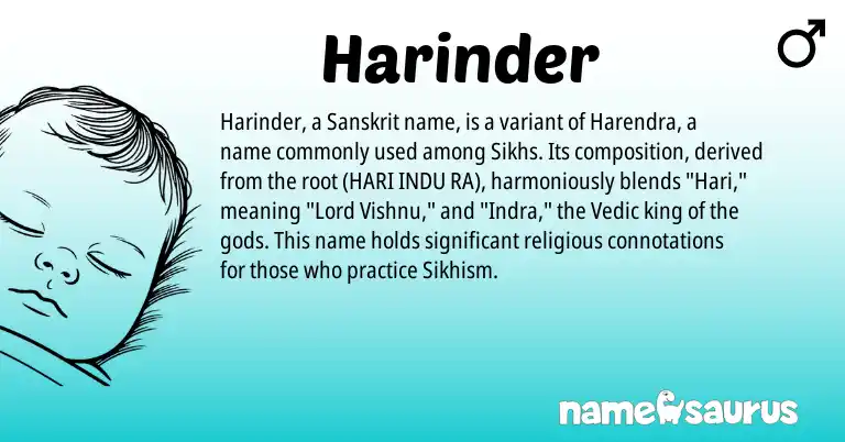 Infographic about Harinder name meaning, Harinder is a name from Sanskrit origin(s).