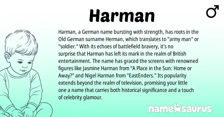Infographic about Harman name meaning, Harman is a name from Old German, German, British origin(s).