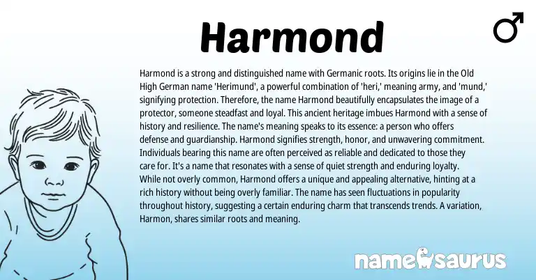 Infographic about Harmond name meaning, Harmond is a name from Germanic, English origin(s).