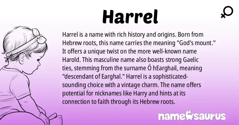 Infographic about Harrel name meaning, Harrel is a name from Hebrew, Gaelic origin(s).