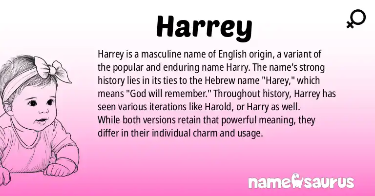 Infographic about Harrey name meaning, Harrey is a name from English origin(s).