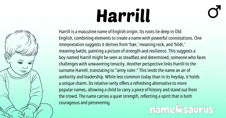 Infographic about Harrill name meaning, Harrill is a name from English origin(s).