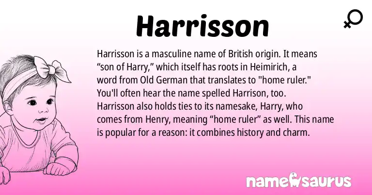 Infographic about Harrisson name meaning, Harrisson is a name from British origin(s).
