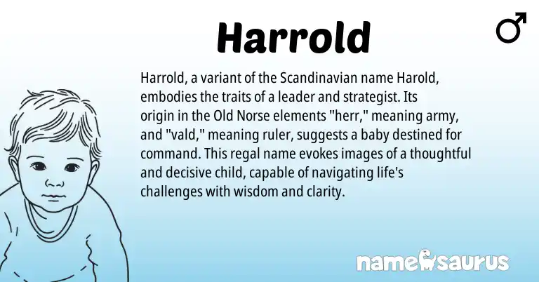 Infographic about Harrold name meaning, Harrold is a name from Scandinavian, Old Norse origin(s).