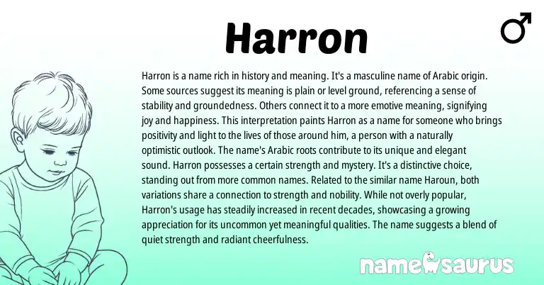Infographic about Harron name meaning, Harron is a name from English, Arabic origin(s).