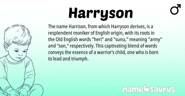 Infographic about Harryson name meaning, Harryson is a name from Old English, English origin(s).