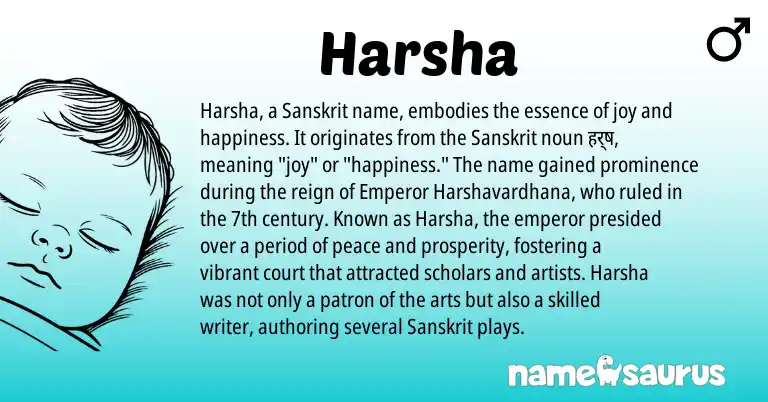 Infographic about Harsha name meaning, Harsha is a name from Sanskrit origin(s).