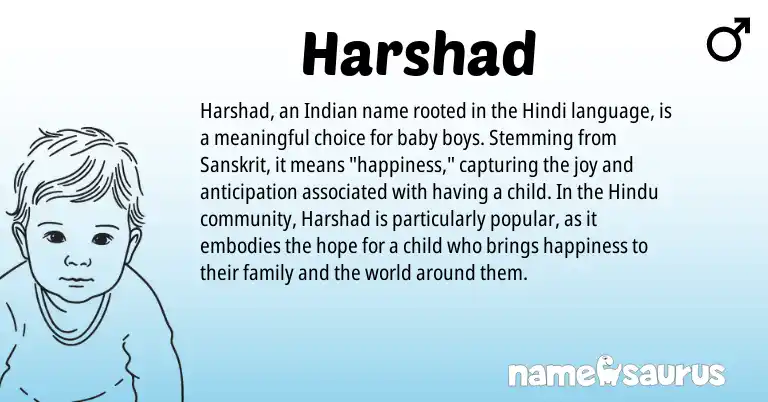 Infographic about Harshad name meaning, Harshad is a name from Sanskrit, Hindi, Indian, Hindu origin(s).