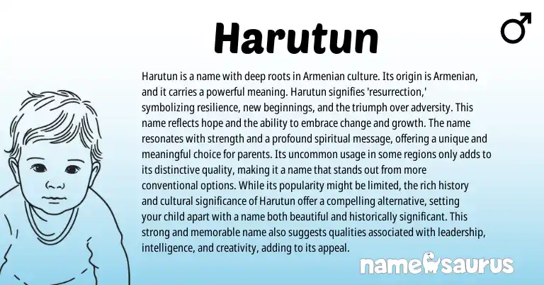 Infographic about Harutun name meaning, Harutun is a name from Armenian origin(s).