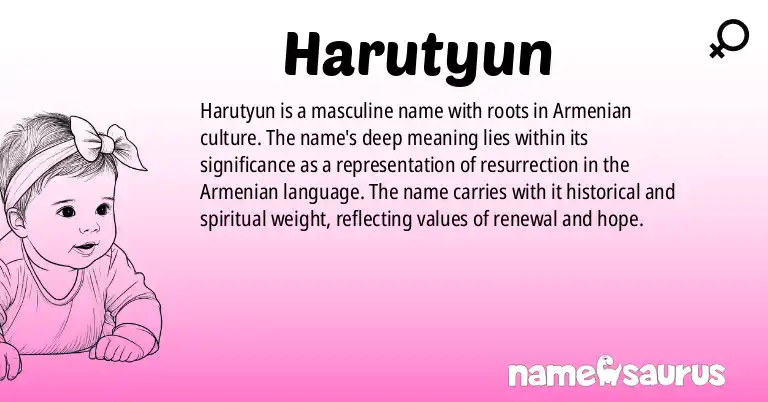 Infographic about Harutyun name meaning, Harutyun is a name from Armenian origin(s).