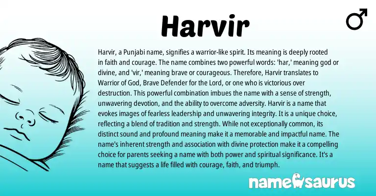 Infographic about Harvir name meaning, Harvir is a name from Indian, Punjabi origin(s).