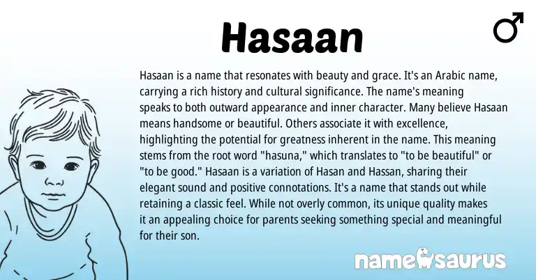 Infographic about Hasaan name meaning, Hasaan is a name from Arabic origin(s).