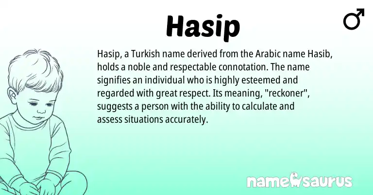 Infographic about Hasip name meaning, Hasip is a name from Arabic, Turkish origin(s).