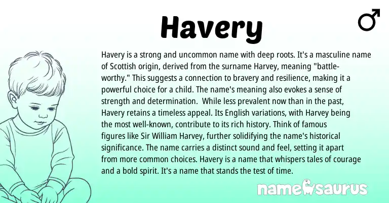 Infographic about Havery name meaning, Havery is a name from Scottish, Germanic origin(s).