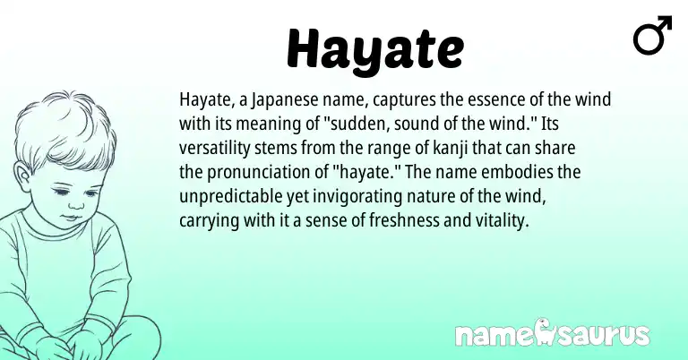 Infographic about Hayate name meaning, Hayate is a name from Japanese origin(s).