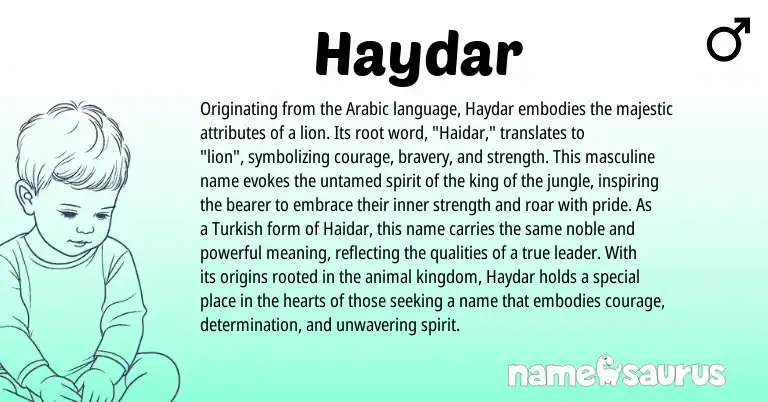 Infographic about Haydar name meaning, Haydar is a name from Arabic, Turkish origin(s).