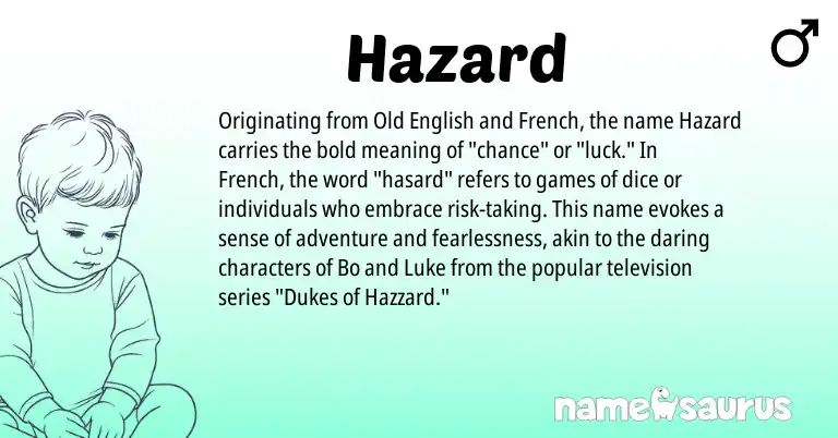 Infographic about Hazard name meaning, Hazard is a name from Old English, French origin(s).