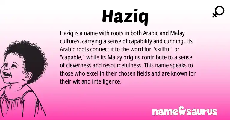 Infographic about Haziq name meaning, Haziq is a name from Arabic, Malay origin(s).
