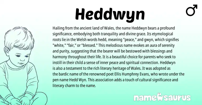 Infographic about Heddwyn name meaning, Heddwyn is a name from Welsh origin(s).