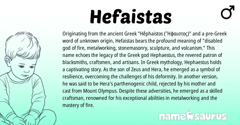 Infographic about Hefaistas name meaning, Hefaistas is a name from Greek origin(s).