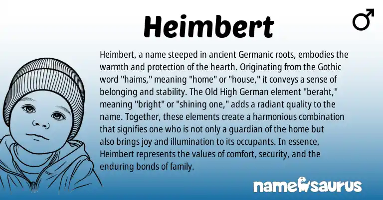 Infographic about Heimbert name meaning, Heimbert is a name from Old High German, Germanic, Gothic origin(s).