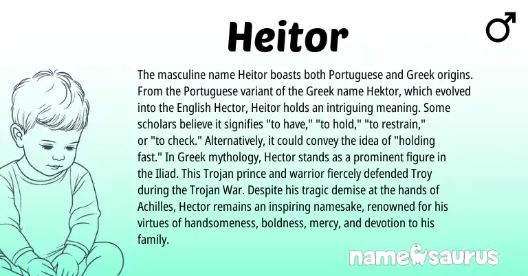Infographic about Heitor name meaning, Heitor is a name from English, Greek, Portuguese origin(s).