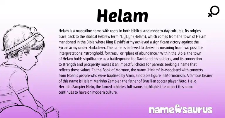 Infographic about Helam name meaning, Helam is a name from Biblical, Biblical Hebrew, Portuguese (Brazilian), Mormon origin(s).