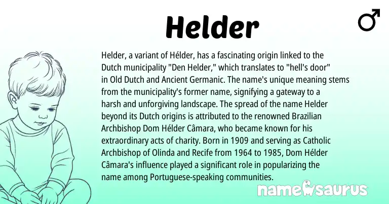 Infographic about Helder name meaning, Helder is a name from Ancient Germanic, Old Dutch, Dutch, Brazilian, Portuguese origin(s).