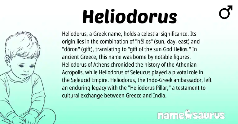 Infographic about Heliodorus name meaning, Heliodorus is a name from Greece, Greek origin(s).