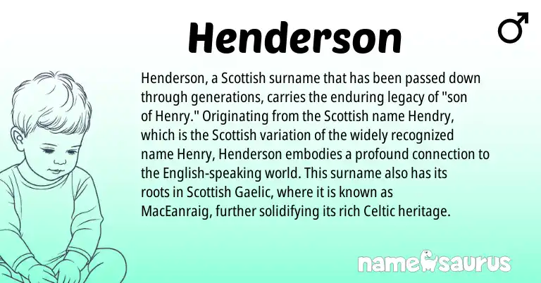 Infographic about Henderson name meaning, Henderson is a name from Gaelic, English, Scottish, Celtic origin(s).