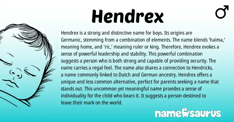 Infographic about Hendrex name meaning, Hendrex is a name from Germanic, English origin(s).