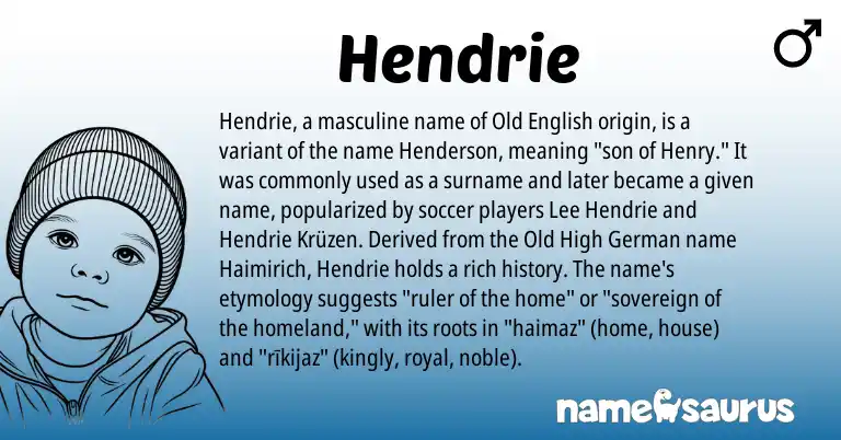 Infographic about Hendrie name meaning, Hendrie is a name from Old High German, Old English origin(s).