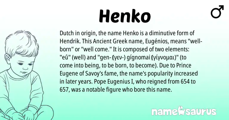 Infographic about Henko name meaning, Henko is a name from Dutch, Ancient Greek origin(s).