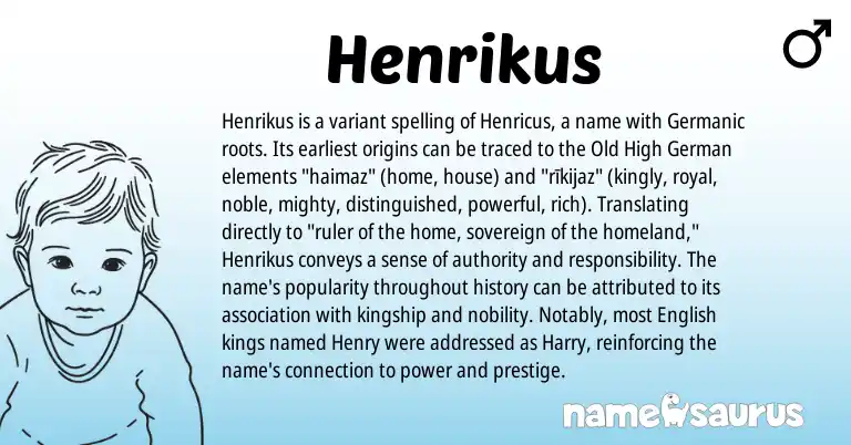 Infographic about Henrikus name meaning, Henrikus is a name from Old High German, English, Germanic origin(s).