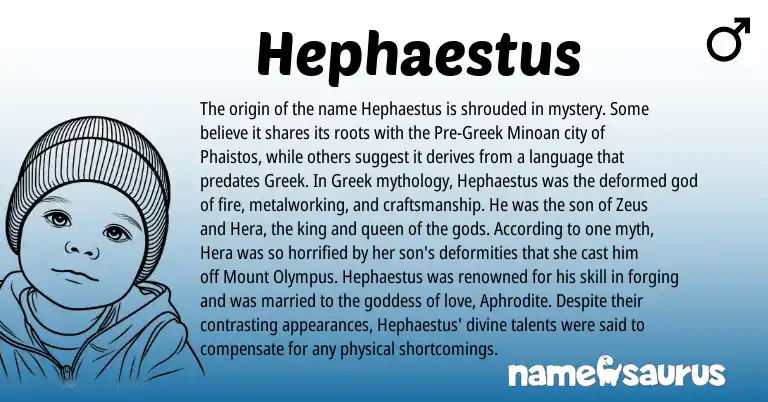 Infographic about Hephaestus name meaning, Hephaestus is a name from Greek origin(s).