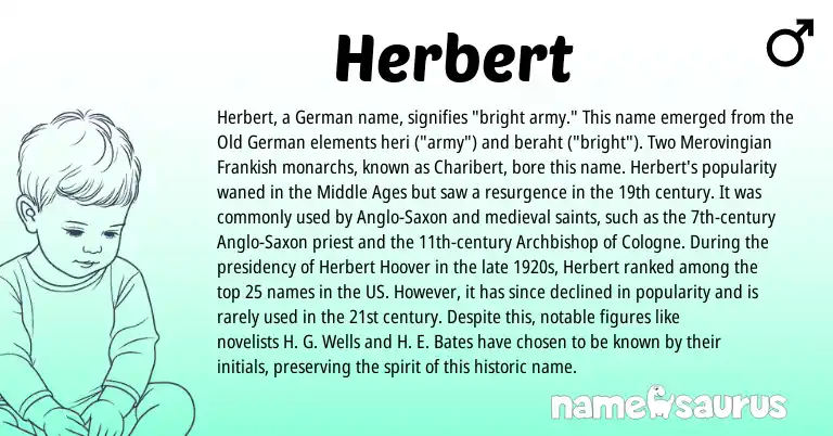 Infographic about Herbert name meaning, Herbert is a name from Old German, German, Frankish, Anglo-Saxon origin(s).