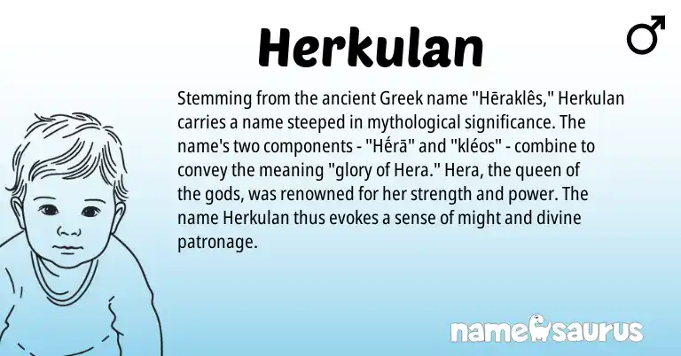 Infographic about Herkulan name meaning, Herkulan is a name from Greek origin(s).