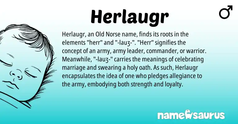 Infographic about Herlaugr name meaning, Herlaugr is a name from Old Norse origin(s).