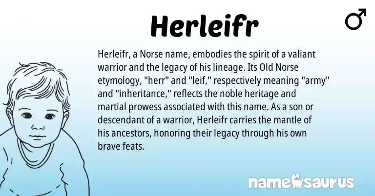 Infographic about Herleifr name meaning, Herleifr is a name from Old Norse, Norse origin(s).