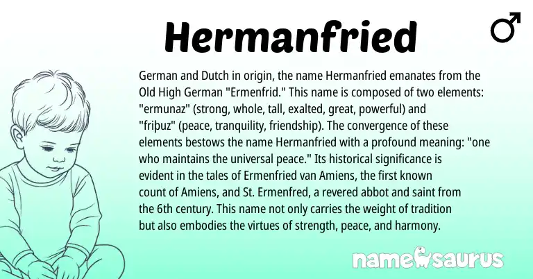 Infographic about Hermanfried name meaning, Hermanfried is a name from Old High German, German, Dutch origin(s).