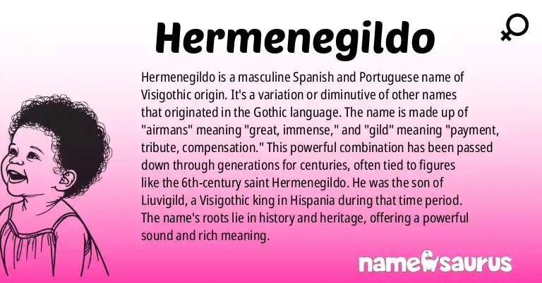 Infographic about Hermenegildo name meaning, Hermenegildo is a name from Spanish, Portuguese origin(s).