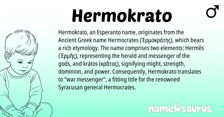 Infographic about Hermokrato name meaning, Hermokrato is a name from Ancient Greek, Esperanto origin(s).