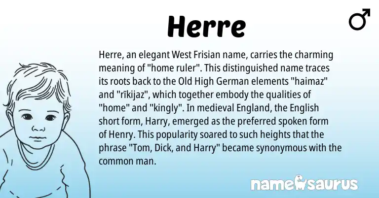 Infographic about Herre name meaning, Herre is a name from Old High German, English, West Frisian, England origin(s).