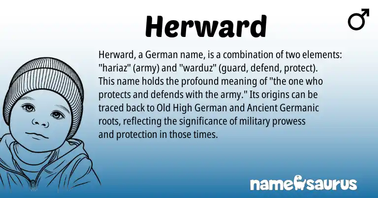 Infographic about Herward name meaning, Herward is a name from Old High German, German, Ancient Germanic origin(s).